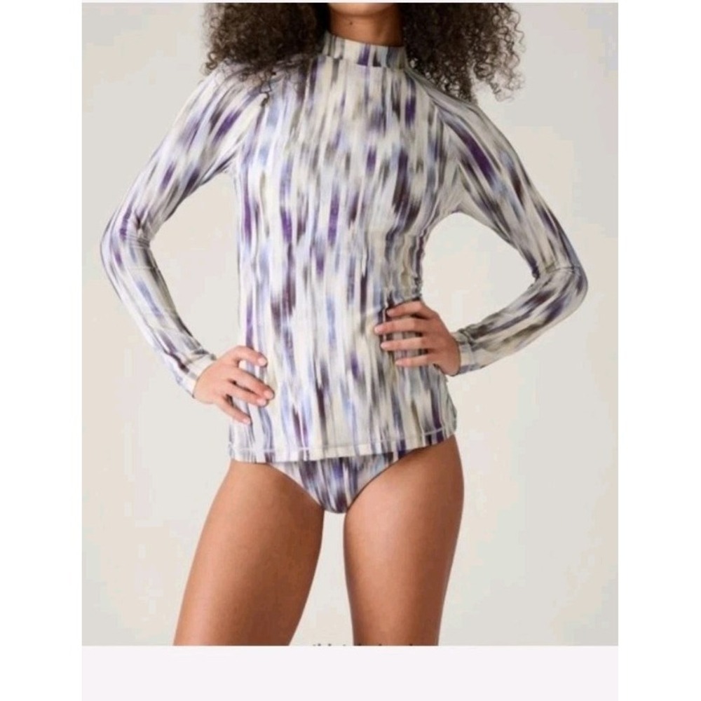 Athleta Women's Blue Gray Abstract Print North Point Rash Guard Top Sz L Beach